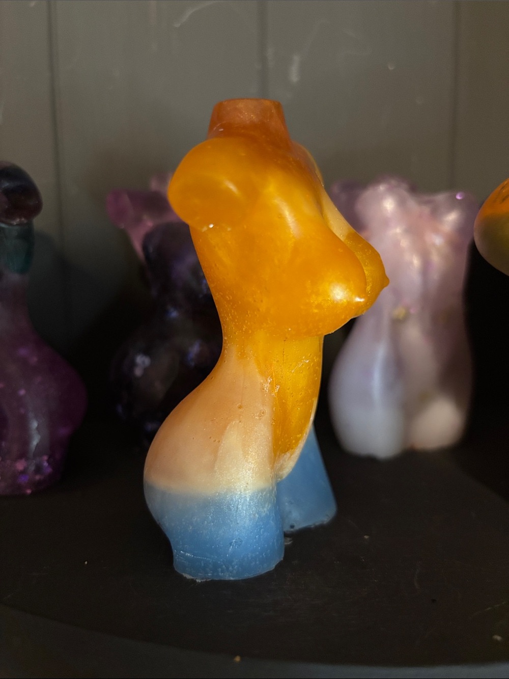 🔥 NWT Handmade Female Torso Acrylic Home Decor Accent in Flame Colors